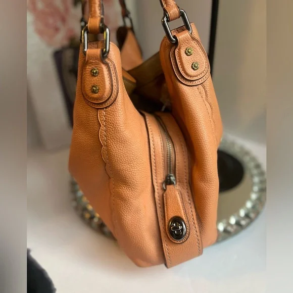 Coach Edie salmon Scalloped Pebble Leather Shoulder Bag - Picture 9 of 16